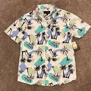 Cubavera Tropical Palm Print Shirt - Blue, Green, White